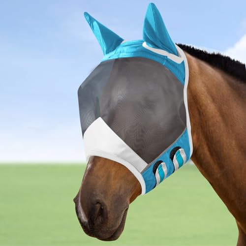 WANDGU Fliegenmaske Pferd Fliegenmaske Pferdemaske: Fliegenmaske mit Ohren Schützerschutz, Atmungsaktive Pferdemaske, Blau von WANDGU