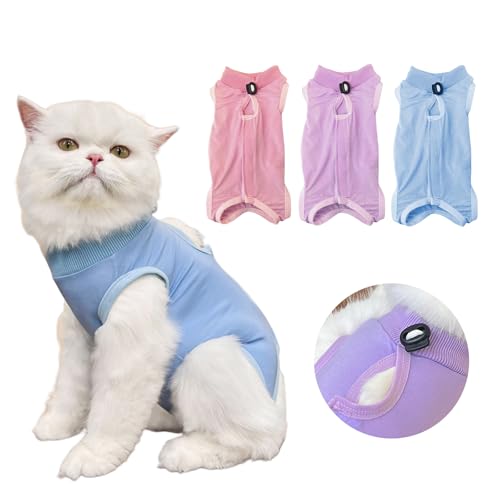 WANDGU Katze Erholung Anzug für Spay: 3 PCS Onesie für Katzen nach der Operation, Katzenbody Nach Op Mit Anti-Licking, Home Indoor Pet Kleidung für Katze, Bauchwunden oder Hautkrankheiten von WANDGU