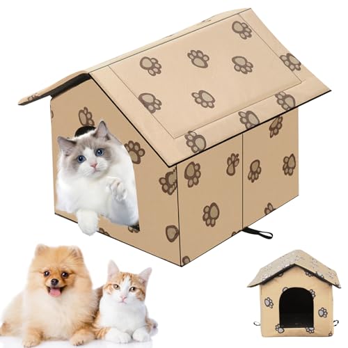WANDGU Katzenhaus Für Draußen Winterfest: 40x38x35cm Wasserdicht Und Warm Faltbare Pet Tierheim Mit Abnehmbarem Kissen, Waschbar Haustierhaus im Freien für Kleine Hund Katze, Streuner Haustiere von WANDGU