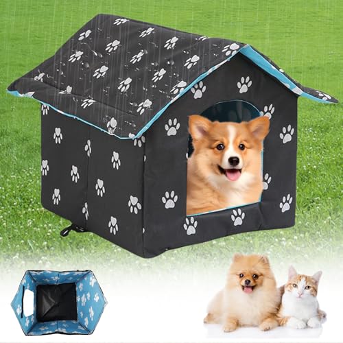 WANDGU Katzenhaus Für Draußen Winterfest: 40x38x35cm Wasserdicht Und Warm Faltbare Pet Tierheim Mit Abnehmbarem Kissen, Waschbar Haustierhaus im Freien für Kleine Hund Katze, Streuner Haustiere von WANDGU