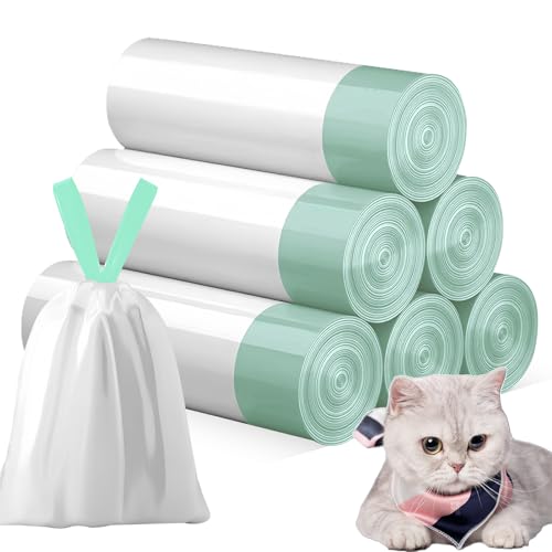 WANDGU Mülltüten mit Tragegriff: 6 Rollen Katzentoilettenbeutel, Katzenstreu Tasche Katzenklo Nachfüllbeutel für Wechsel Katzenstreu, 90 Stück Langlebige Selbstreinigende Katzentoilette, Grün von WANDGU