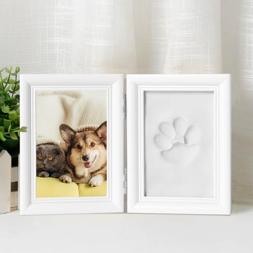 WANDGU Pfotenabdruck Set Hund und Katze: Bilderrahmen und Pfotenabdruck-Set, Katze Geschenk Andenkenbox 3D Pfotenabdruck für Hundebesitzer Erinnerungs-Hundebilderrahmen von WANDGU