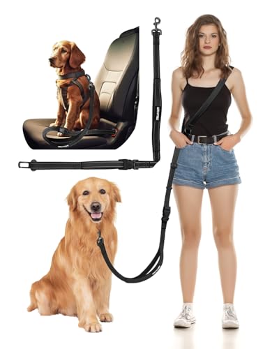 WANFIRE 2-in-1 Freihändige Hundeleine, Hundesicherheitsgurt fürs Auto, 1,8–2,8 m Bauchgurt mit Autosicherheitsgurt und beidseitiger Reflektion, zum Spazierengehen, Joggen,Reisen usw. (Schwarz WANFIRE 2-in-1 Freihändige Hundeleine, Hundesicherheitsgurt fürs Auto, 1,8–2,8 m Bauchgurt mit Autosicherheitsgurt und beidseitiger Reflektion, zum Spazierengehen, Joggen,Reisen usw. (Schwarz von WANFIRE