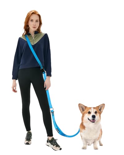 WANFIRE Freihändige Hundeleine, Crossbody-Hundeleine, 1,6–2,4 m, Hüftgurt mit Autosicherheitsgurt und doppelseitiger Reflektor, Spazierengehen, Joggen, Wandern, Reisen usw. (Blau) von WANFIRE