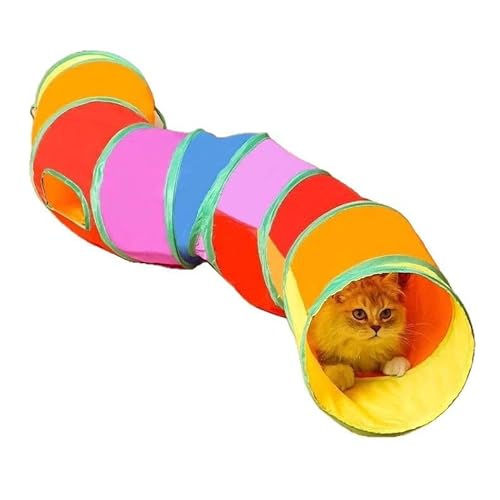 Katzentunnel 2-Wege, Katzenspielzeug Katzentunnel Faltbar, Groß Polyester Pet Play Tunnel Tube für Katze Welpen Kaninchen (S Typ),120x25cm,Pink von WANGCAIER