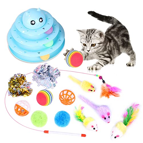 WANGCL 14er-Pack Katzenspielzeug Interaktiv für Katzen im Innenbereich, Kätzchenspielzeug, lustiger Rollentrainer, 3-stufiges Katzen-Teaser-Ball-Spielzeug, Katzenfeder-Zauberstab-Spielzeug WANGCL 14er-Pack Katzenspielzeug Interaktiv für Katzen im Innenbereich, Kätzchenspielzeug, lustiger Rollentrainer, 3-stufiges Katzen-Teaser-Ball-Spielzeug, Katzenfeder-Zauberstab-Spielzeug von WANGCL