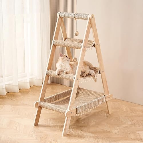 WANGJIANPENGPL 3 Stöckiges Katzenregal, Kratzbaum aus Holz, Ausgestattet mit Hängematte, Greifstämmen und Greifbällen, für Katzen und Andere Kleine Klettertiere von WANGJIANPENGPL