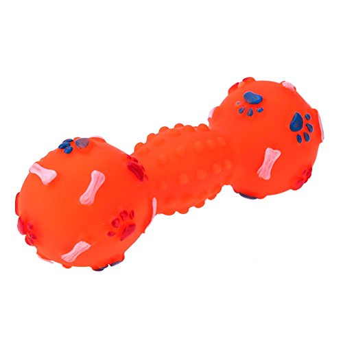 Hundespielzeug Gepunktete Hantel geformte Hund Squeeze Quietschendes Haustier Kauspielzeug Kleine Dorn Hantel Vinyl Haustier Spielzeug 12CM Hantel umweltfreundliche bissbeständige Gesang Spielzeug von WANGQI