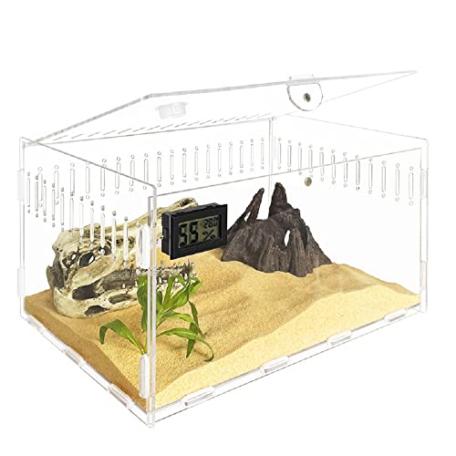 Acryl Reptilien Futterbox Micro Habitat Terrarien mit Magnetverschluss und Temperatur-Hygrometer von WANLIAN