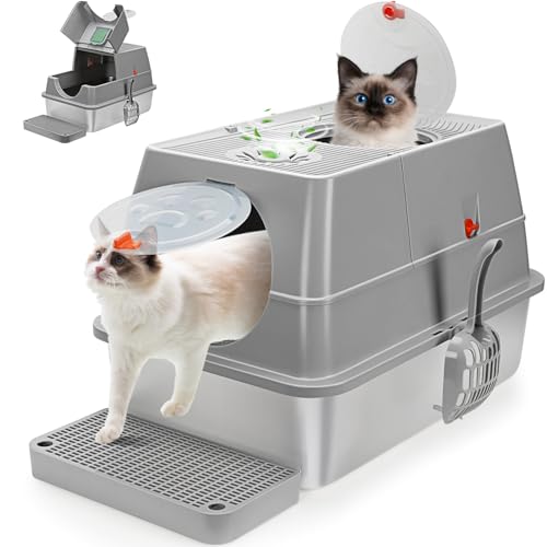 WANTRYAPET Extra große Edelstahl-Katzentoilette geschlossen, Edelstahl-Katzentoilette mit Klappdeckel, Fronteingang oben, leicht zu reinigen und zusammenzubauen, Grau WANTRYAPET Extra große Edelstahl-Katzentoilette geschlossen, Edelstahl-Katzentoilette mit Klappdeckel, Fronteingang oben, leicht zu reinigen und zusammenzubauen, Grau von WANTRYAPET