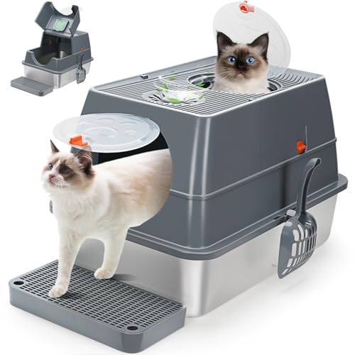 WANTRYAPET Extra große Edelstahl-Katzentoilette mit Klappdeckel, Fronteingang oben, leicht zu reinigen und zusammenzubauen, Dunkelgrau WANTRYAPET Extra große Edelstahl-Katzentoilette mit Klappdeckel, Fronteingang oben, leicht zu reinigen und zusammenzubauen, Dunkelgrau von WANTRYAPET