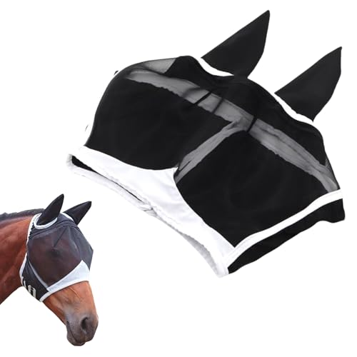 Fliegenmaske Pferd UV Schutz, Fliegenhaube Pferd Warmblut, Comfort Atmungsaktive Anti-Fliegen-Pferdemaske, Schwarz Fliegenschutz Pferde Kopf mit Ohrenschutz, Anpassbarer Komfort Fliegenmaske für Cobs Fliegenmaske Pferd UV Schutz, Fliegenhaube Pferd Warmblut, Comfort Atmungsaktive Anti-Fliegen-Pferdemaske, Schwarz Fliegenschutz Pferde Kopf mit Ohrenschutz, Anpassbarer Komfort Fliegenmaske für Cobs von WANTUSHUI