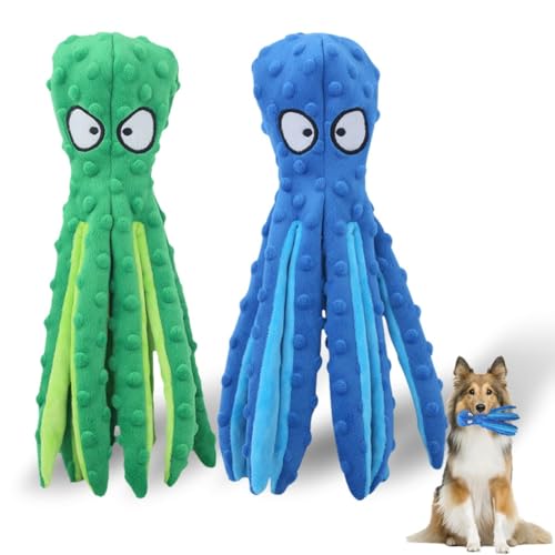 Octopus Spielzeug Hund, Hunde Quietschspielzeug, Langlebiges Interaktives Hundekauspielzeug für Welpen, 2er-Pack (B) von WANWEN