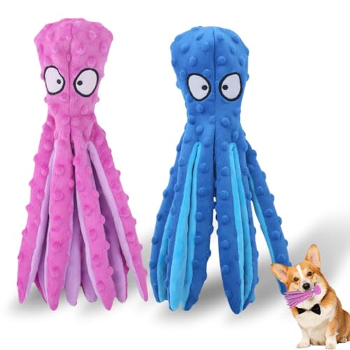 Octopus Spielzeug Hund, Hunde Quietschspielzeug, Langlebiges Interaktives Hundekauspielzeug für Welpen, 2er-Pack (C) von WANWEN