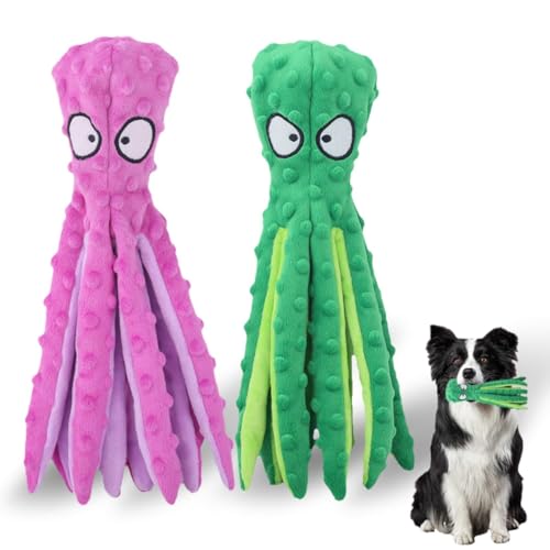 Octopus Spielzeug Hund, Hunde Quietschspielzeug, Langlebiges Interaktives Hundekauspielzeug für Welpen, 2er-Pack (D) von WANWEN