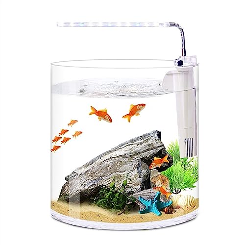 Aquarium Aquarium, ökologisch, gerade, Desktop, klein, niedlich, transparentes Glas, rund, Aquarium, Zuhause, Wohnzimmer, Büro, Filter, LED-Licht, Aquarium Fischtank (Size : M) von WAOCEO