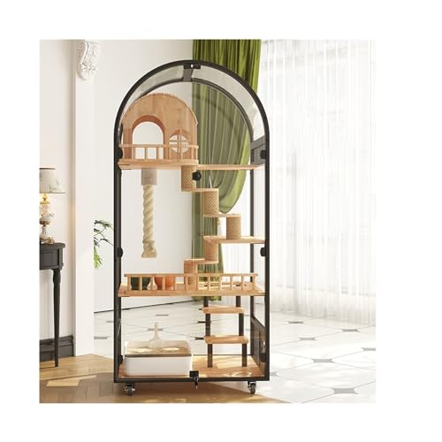Katze-Hundehaus Luxuriöse Katzenvilla, gewölbtes Panorama-Katzenhaus, Holz-Katzennest, Zuhause, Innen-Katzenkäfig, großes Katzenzimmer mit Toilette Katzenkäfig (Color : Schwarz) von WAOCEO