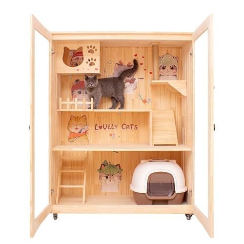 Katzenhaus Katzenvilla Katzenkäfig Villa Home Indoor Katzenhaus Holzschrank Regal Katzennest Extra großer Raum Haustierhaus Universell for alle Jahreszeiten Katzenhütte Katzenhaus Katzenvilla Katzenkäfig Villa Home Indoor Katzenhaus Holzschrank Regal Katzennest Extra großer Raum Haustierhaus Universell for alle Jahreszeiten Katzenhütte von WAOCEO