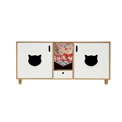 Katzenvilla Holz-Katzentoilette, geschlossener Spritzschutz und Schrank, große Kapazität, Katzentoilette, Katzenmöbel Katzenhaus Katzenvilla Holz-Katzentoilette, geschlossener Spritzschutz und Schrank, große Kapazität, Katzentoilette, Katzenmöbel Katzenhaus von WAOCEO