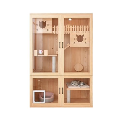 Stuhlabdeckung Katzenkäfig Holz Katzenvilla Haushalt Katzenhaus Extra großer Raum Katzenhaus Indoor Katzenschrank Luxus Katzennest Katzenhaus Wingback-Stuhl-Slipcover von WAOCEO