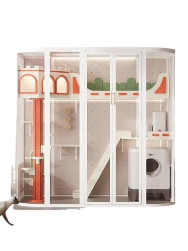 Stuhlabdeckung Katzenschloss, große Katzenvilla, Panorama-Katzenzimmer aus Glas, luxuriöses Katzenhaus, Zuhause, Katzenkäfig, Katzennest Wingback-Stuhl-Slipcover (Color : 182x 190x 115CM) von WAOCEO