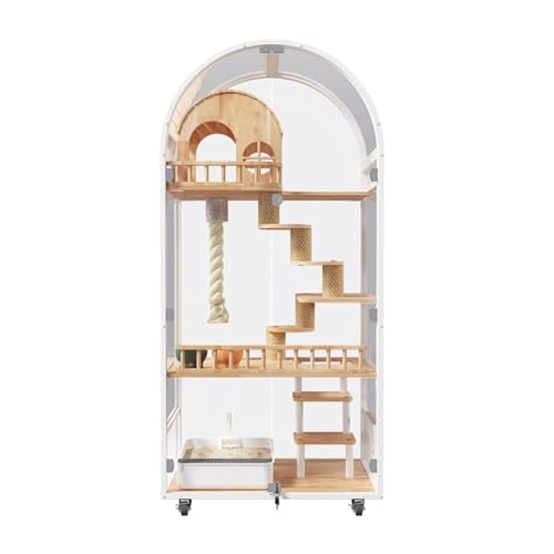 Stuhlabdeckung Luxuriöse Katzenvilla, gewölbtes Panorama-Katzenhaus, Holz-Katzennest, Zuhause, Innen-Katzenkäfig, großes Katzenzimmer mit Toilette Wingback-Stuhl-Slipcover (Color : White) von WAOCEO