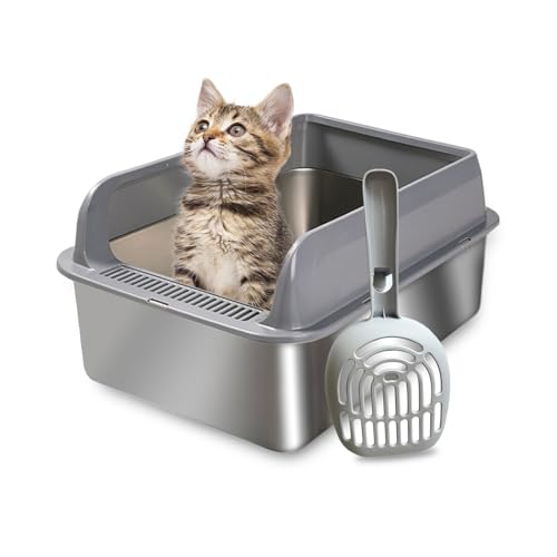 Katzentoilette aus Edelstahl, hohe Seiten Metall Katzentoilette, extra große Katzentoilette mit Deckel, einfache Reinigung, hohe Wandseite abgedeckte Katzentoilette, Edelstahl Katzentoilette mit Katzentoilette aus Edelstahl, hohe Seiten Metall Katzentoilette, extra große Katzentoilette mit Deckel, einfache Reinigung, hohe Wandseite abgedeckte Katzentoilette, Edelstahl Katzentoilette mit von WARM EF