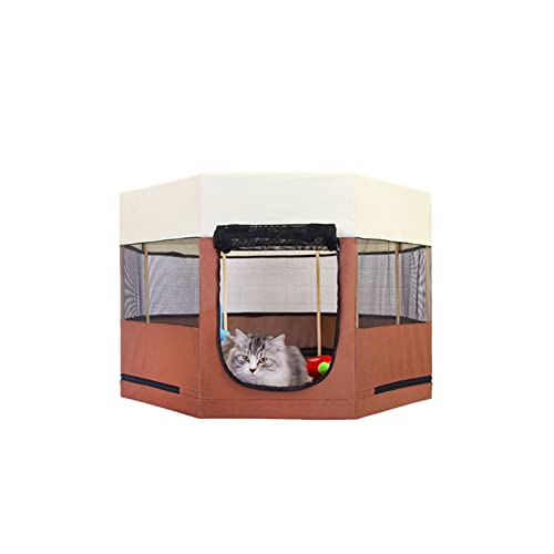 Runde Holzhalterung, achteckiger Haustierzaun, kleine und mittelgroße Katzen- und Hundehütte, geeignet für Wohnzimmer, Balkon, Garten (braun 74 x 74 x 43 cm) elegant von WARTHY
