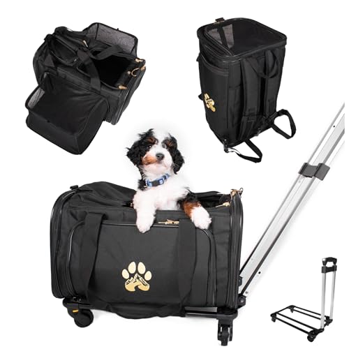 WASATCH PUP Haustier-Reisetasche mit Rädern – US-Airline-konform, stilvolle Haustier-Kinderwagen-Reisetasche für kleine Hunde und Katzen, langlebig, atmungsaktiv und erweiterbar mit robusten Rädern von WASATCH PUP
