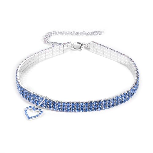 Haustierhalsband mit Diamanten, Verstellbarer Elastischer Herzanhänger mit Kristalldiamanten für Hochzeiten, Katzen, Hunde und Kleine Haustiere, Blau Haustierhalsband mit Diamanten, Verstellbarer Elastischer Herzanhänger mit Kristalldiamanten für Hochzeiten, Katzen, Hunde und Kleine Haustiere, Blau von WASHNN