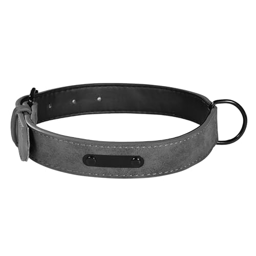Hundehalsband aus Leder, Atmungsaktives und Strapazierfähiges Hundehalsband aus Leder mit Verstellbarer Edelstahlschnalle, Geeignet für Mittelgroße und Große Hunde, Grau Hundehalsband aus Leder, Atmungsaktives und Strapazierfähiges Hundehalsband aus Leder mit Verstellbarer Edelstahlschnalle, Geeignet für Mittelgroße und Große Hunde, Grau von WASHNN