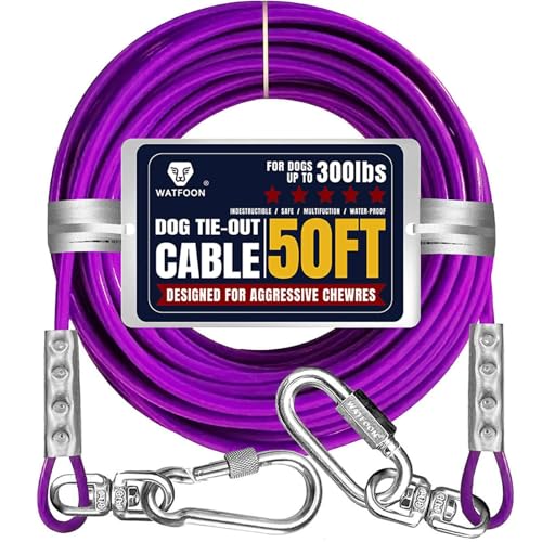 15,2 m langes Hundeleinenkabel für Hunde bis zu 136 kg, lange Ketten, Trainingsleine, robustes Haustier-Laufkabel mit Edelstahl-Dual-Fix-Schnalle für Hof, Garten, Park, Camping, Training im Freien von WATFOON