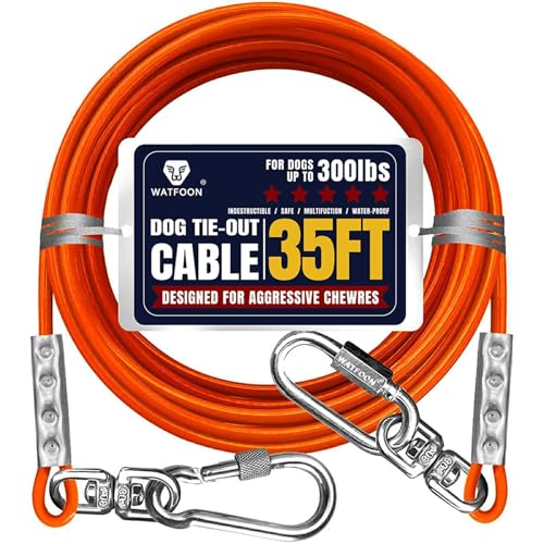 Auslegekabel für Hunde bis zu 136 kg, 10,7 m, extra stark, 453,6 kg, Bruchfestigkeit, Spanngurt, Trolley, Trainingsleine, Hunde-Laufkabel für Hof, Garten, Park, Camping, Outdoor, Orange, 136 kg, 10,7 von WATFOON