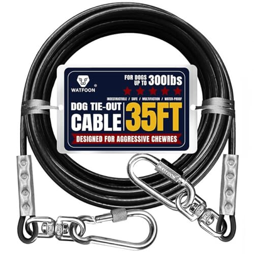 Auslegekabel für Hunde bis zu 136 kg, 10,7 m, extra stark, 453,6 kg, Bruchfestigkeit, Spanngurt, Trolley, Trainingsleine, Hunde-Laufkabel für Hof, Garten, Park, Camping, draußen (schwarz, 136 kg, 10,7 von WATFOON