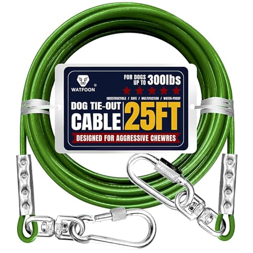 Auslegekabel für Hunde bis zu 136 kg, 30,5 m, extra stark, 453,6 kg, Bruchfestigkeit, Spanngurt, Trolley, Trainingsleine, Hunde-Laufkabel für Hof, Garten, Park, Camping, Outdoor, Grün, 136 kg, 7,6 m von WATFOON