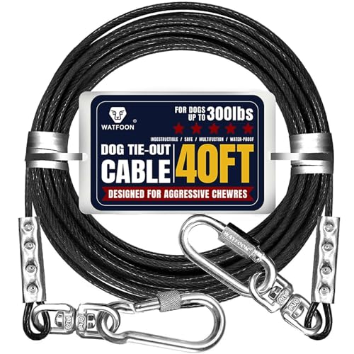 Auslegekabel für Hunde bis zu 136 kg, 30,5 m, extra stark, 453,6 kg, Bruchfestigkeit, Spanngurt, Trolley, Trainingsleine, Hunde-Laufkabel für Hof, Garten, Park, Camping, draußen (reflektierend, von WATFOON