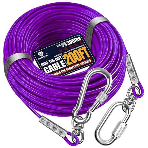 Auslegekabel für Hunde bis zu 136 kg, 61 m, extra stark, 453,6 kg, Bruchfestigkeit, Spanngurt, Trolley, Trainingsleine, Hunde-Laufkabel für Hof, Garten, Park, Camping, draußen (lila, 136 kg, 61 m) von WATFOON
