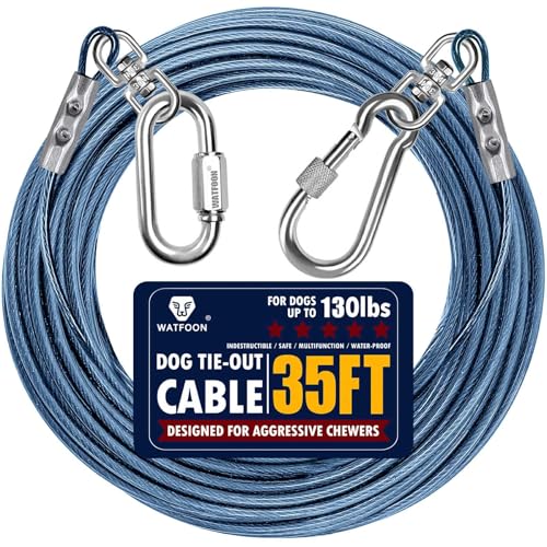 Hundeleinen für Hof, 10,7 m, 13,7 m, 16,8 m, 19,8 m, 22,9 m, 25,9 m, Stahlspanner, robuster Haltegurt, kaufest, lange Hundeketten für draußen, Camping, Park (Blau, 10,7 m) von WATFOON