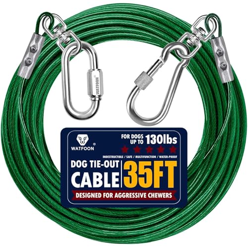 Hundeleinen für Hof, 6,1 m, 7,6 m, 9,1 m, 10,7 m, 12,2 m, 13,7 m, 15,2 m, 16,8 m, 19,8 m, 30,5 m, Stahlspanner, robuster Haltegurt, kaufest, lange Hundeketten für draußen, Camping, Park (10,7 m, Grün von WATFOON