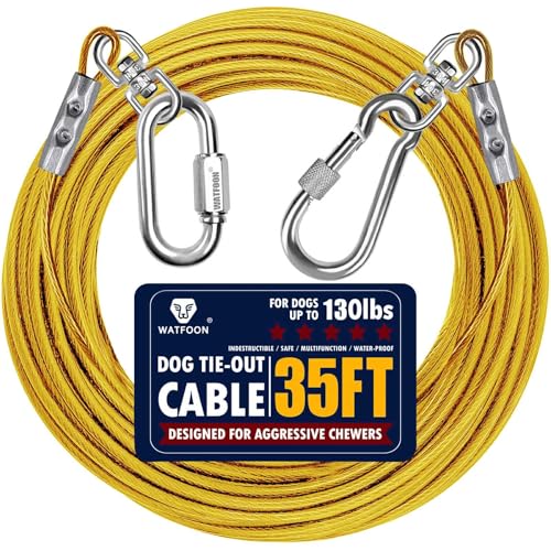 Hundeleinen für Hof, 6,1 m, 7,6 m, 9,1 m, 10,7 m, 12,2 m, 13,7 m, 15,2 m, 16,8 m, 19,8 m, 30,5 m, Stahlspanner, robuster Haltegurt, kaufest, lange Hundeketten für draußen, Camping, Park (10,7 m, Gelb Hundeleinen für Hof, 6,1 m, 7,6 m, 9,1 m, 10,7 m, 12,2 m, 13,7 m, 15,2 m, 16,8 m, 19,8 m, 30,5 m, Stahlspanner, robuster Haltegurt, kaufest, lange Hundeketten für draußen, Camping, Park (10,7 m, Gelb von WATFOON