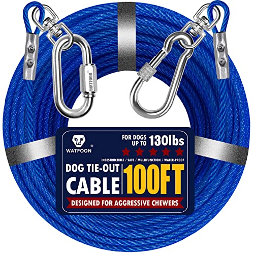 Hundeleinen für Hof, 6,1 m, 7,6 m, 9,1 m, 10,7 m, 12,2 m, 13,7 m, 15,2 m, 16,8 m, 19,8 m, 30,5 m, Stahlspanner, robuster Haltegurt, kaufest, lange Ketten für draußen, Camping, Park (30,5 m, Blau) von WATFOON