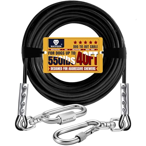 WATFOON Hundeleinen für den Hof, 680 kg Bruchfestigkeit, robustes Auslaufkabel für XL-Hundetraining mit zwei drehbaren Haken, wasserabweisende Hundeleine für Outdoor-Camping (schwarz) von WATFOON
