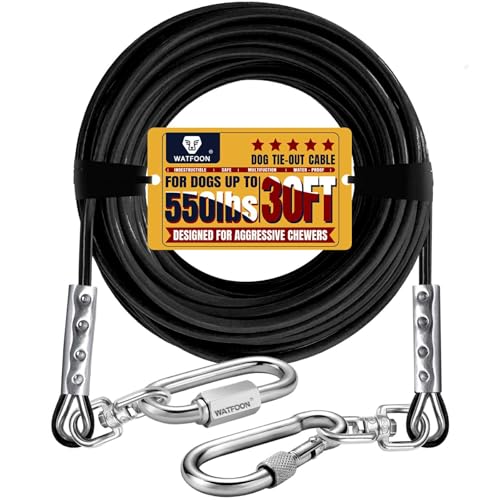 WATFOON Hundeleinen für den Hof, 680 kg Bruchfestigkeit, robustes Edelstahl-Auslaufkabel für Hundetraining mit zwei drehbaren Haken, wasserabweisende Hundeleine für Outdoor-Camping (9 m) von WATFOON