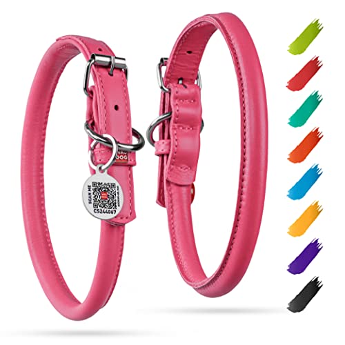 Leder Hundehalsband Rund Verstellbar für Große, Mittlere und Kleine Hunde & Welpen - Digitale Hundemarke von WAUDOG