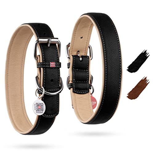 WAUDOG Hundehalsband Leder Hundehalsband Große Hunde & Hundehalsband Mittelgroße Hunde - Halsband Hund Klein Welpen Halsbänder Leder Halsband Hund Leder Weich - Digitale Hundemarke von WAUDOG