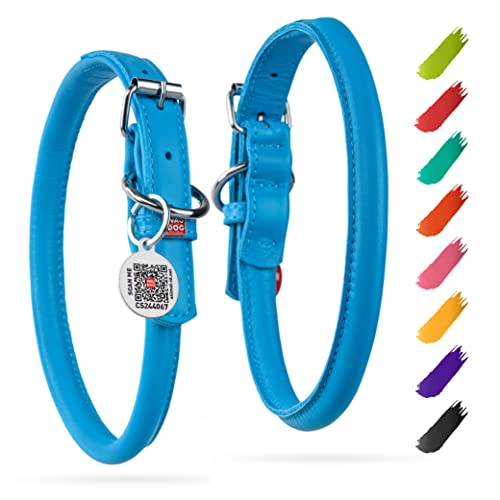 Leder Hundehalsband Rund Verstellbar für Große, Mittlere, Kleine Hunde & Welpen - Digitale Hundemarke von WAUDOG