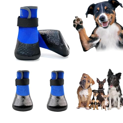 WAVATA Hundeschuhe Pfotenschutz, 4 StüCk Hundesocken Anti Rutsch, Hochelastisch Gestrickte Hundeschuhe Wasserdicht mit Verstellbarem Klettverschluss für HartholzböDen In InnenräUmen (L) von WAVATA