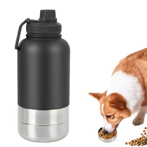 Trinkflasche Hunde Für Unterwegs, 32OZ Isolierte tragbare Hundewasserflasche für Unterwegs mit 2 abnehmbaren Hundenapfspender, Wasserflasche Futternapf Hund für Spaziergänge, Wandern, Camping von WAVATA