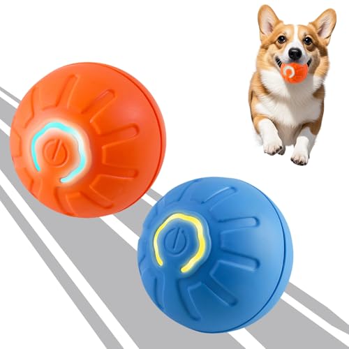 WAVATA Hundespielzeug Ball Elektrisch, 2 Stück Interaktives Hundespielzeug, Automatisches Magic Ball für Hunde, Interaktives Hunde Spielzeug für Langeweile Drinnen Draußen (Blau+Orange) von WAVATA