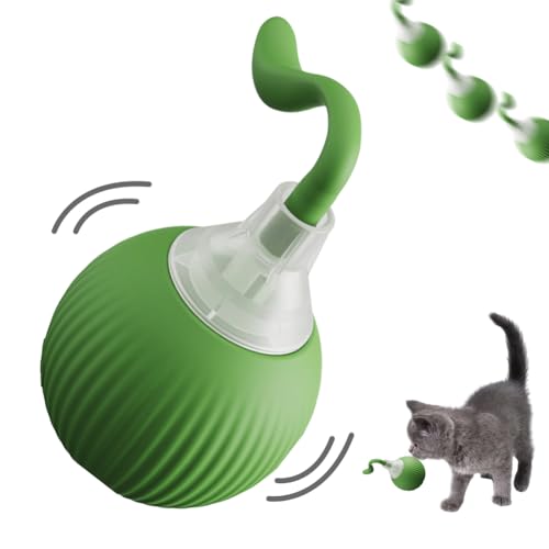 WAVATA Interaktives Katzenspielzeug Elektrisch, Interaktiver Spielball für Katzen, mit LED Licht, Selbstdrehender Intelligenz Katzenspielzeug Ball Elektrisch (Grün) von WAVATA